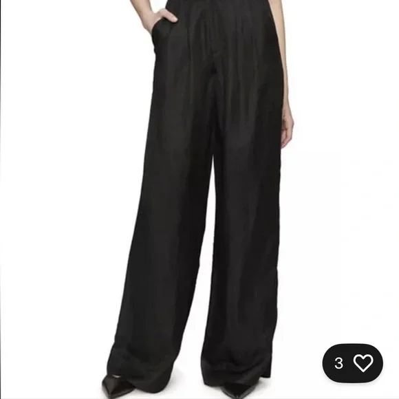 Anine Bing Carla Pleated Twill Wide Leg Trousers Pants Linen Blend Black Size 34 - Picture 5 of 13